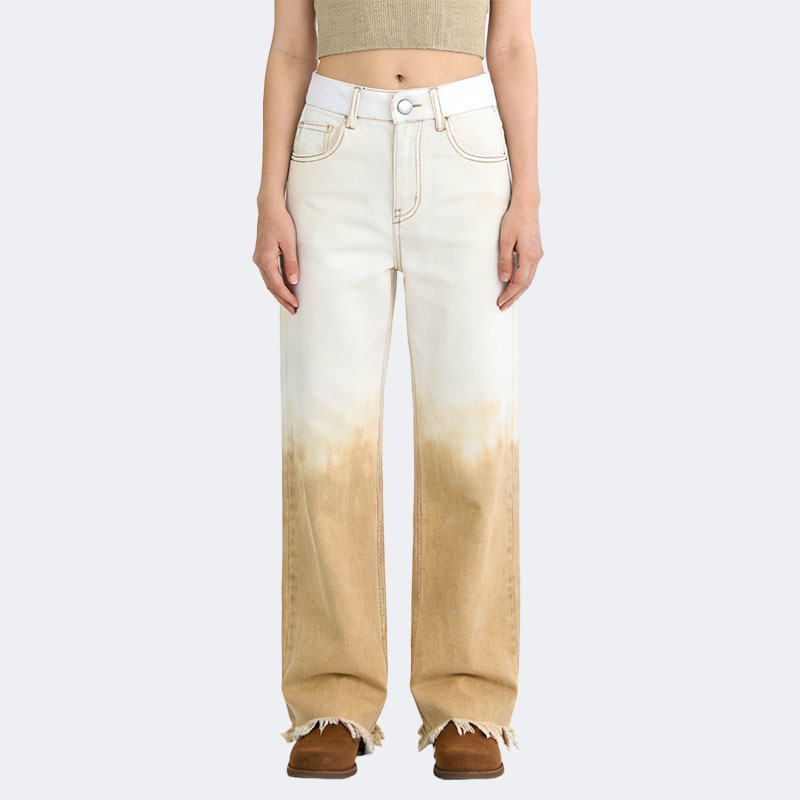 gradient-raw-edge-hem-casual-straight-leg-jeans