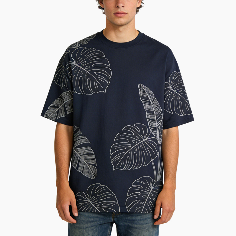 mens-botanical-leaf-print-crew-neck-t-shirts