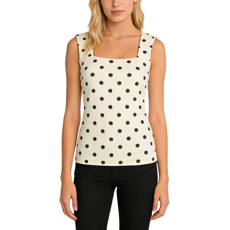 square-neck-polka-dot-print-simple-sleeveless-tank-top