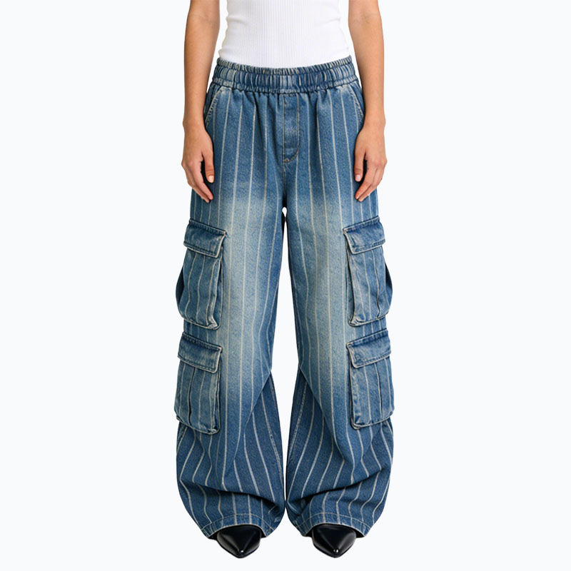 elastic-waist-vertical-texture-gradient-casual-pull-on-jeans